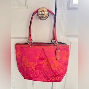 Coach Pink Graphic Tote Bag Coral Horse Carriage